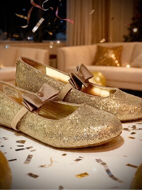 MICHAEL Michael Kors Kids Gold Sparkle Mary Jane Flats with Bow
